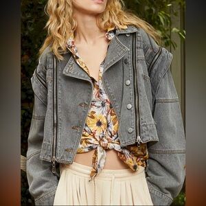 POL S Denim Charcoal Cropped Denim Jacket